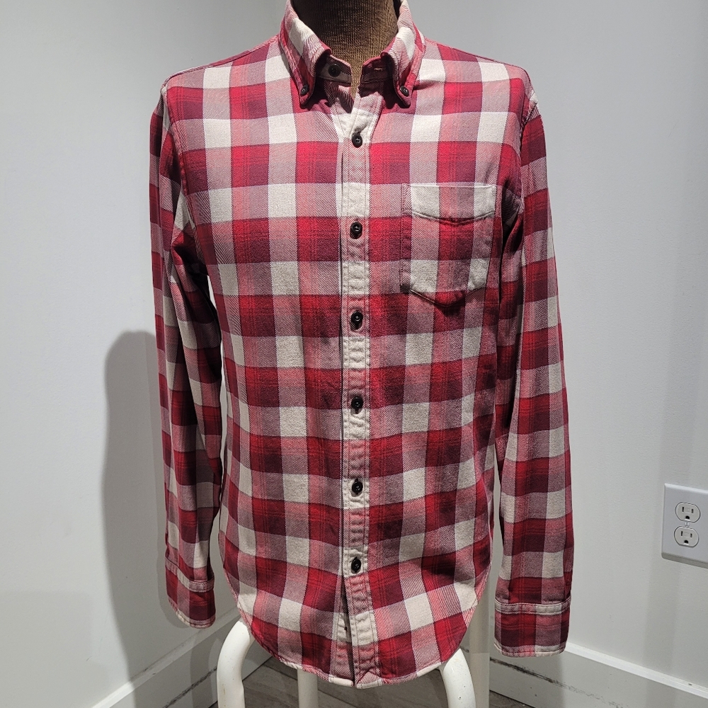 Club Monaco Men's Slim Fit Cotton Buffalo Check Plaid Button Down Shirt Medium